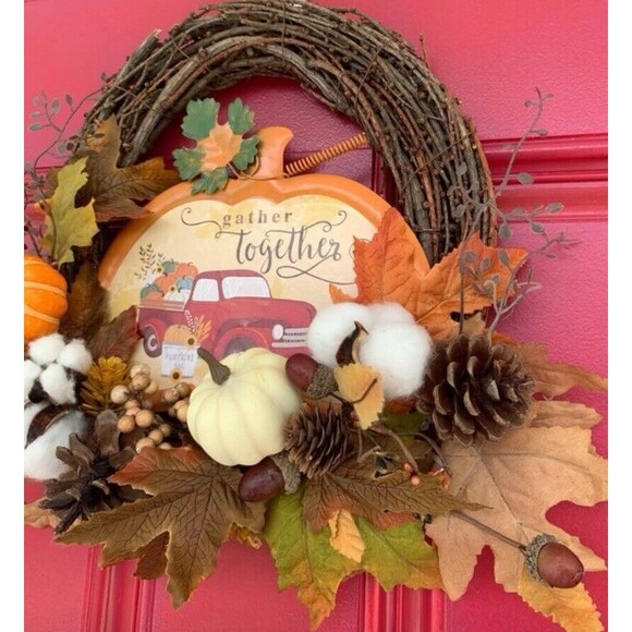 Fall Wreath, Pinecones, Berries, Acorns, Fall Leaves, Pumpkins, Autumn Wreath - Picture 8 of 11